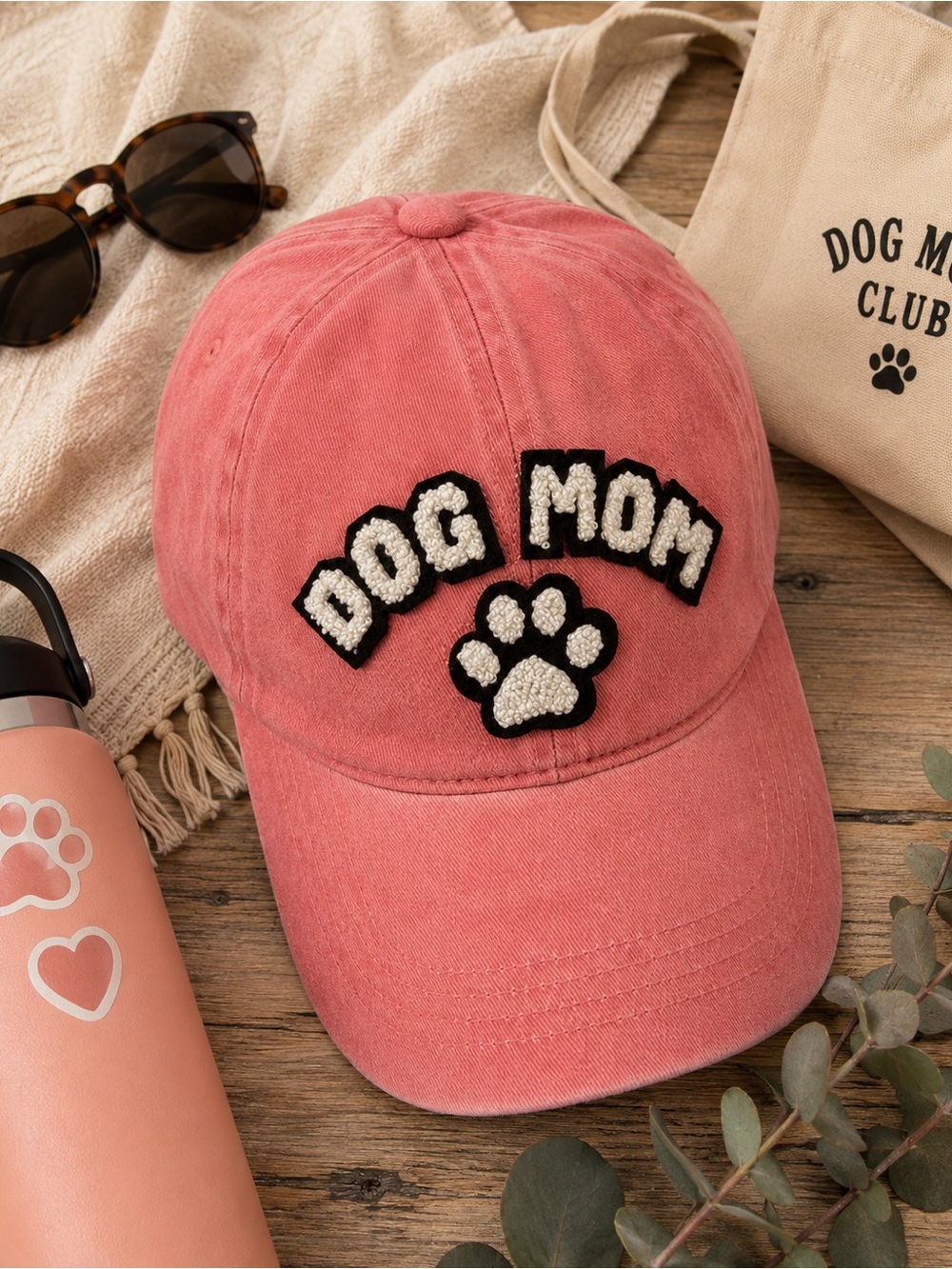 Dog Mom Pink Paw Print Baseball Cap Adjustable Hat